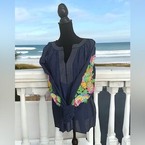 ❌ SOLD ❌ Lilly Pulitzer Sharise Embroidered Top XL low tide navy tunic